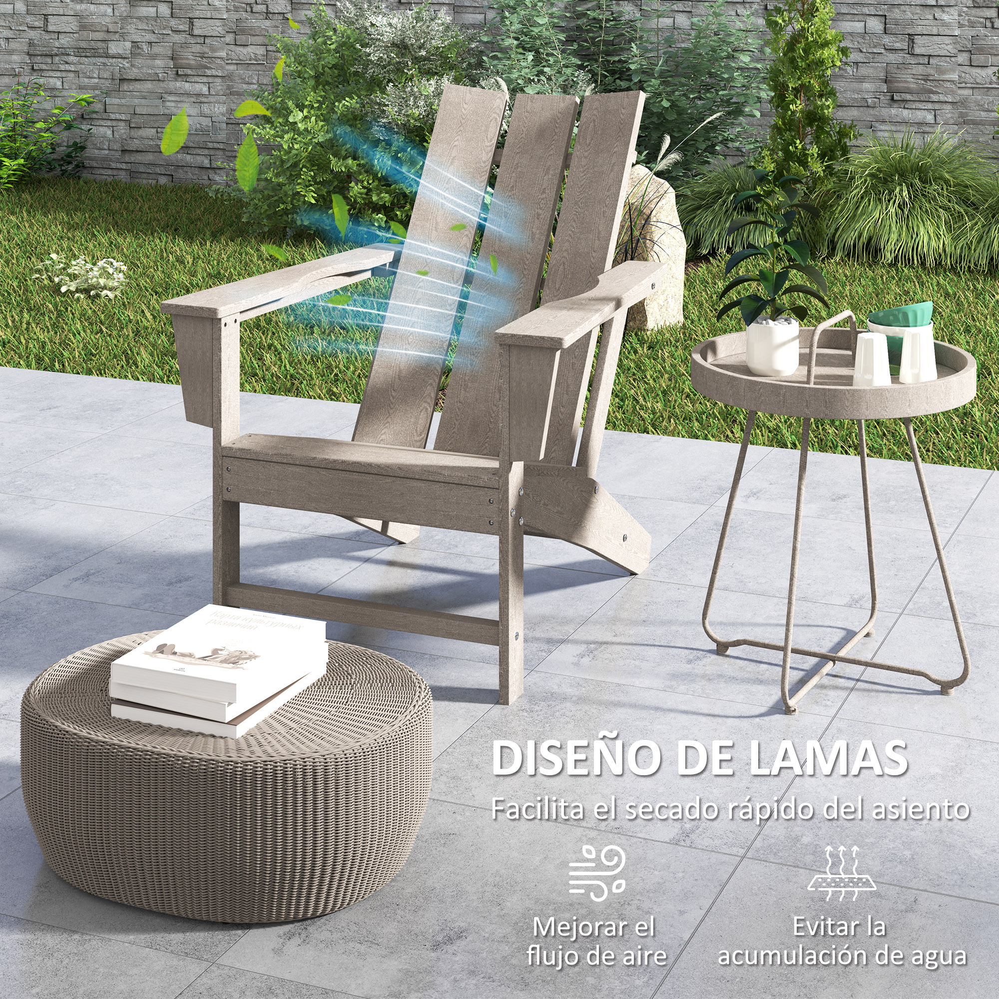 Silla Adirondack Exterior Silla de Jardín con Asiento Extra Ancho Carga 120 kg para Patio Terraza Balcón 75x83x90 cm Gris Oscuro