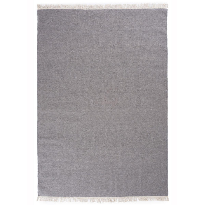 tapis salon 140x200 fait main en laine gris rectangle motif uni RAINBOW