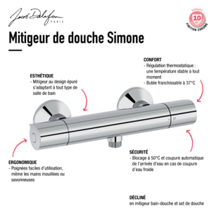 Jacob Delafon mitigeur thermostatique douche Simone Chrome