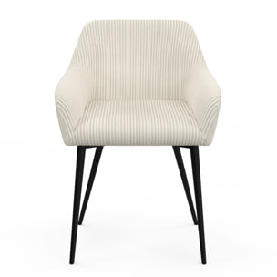 Chaises Jenny avec accoudoirs en velours côtelé et pieds métal - Crème