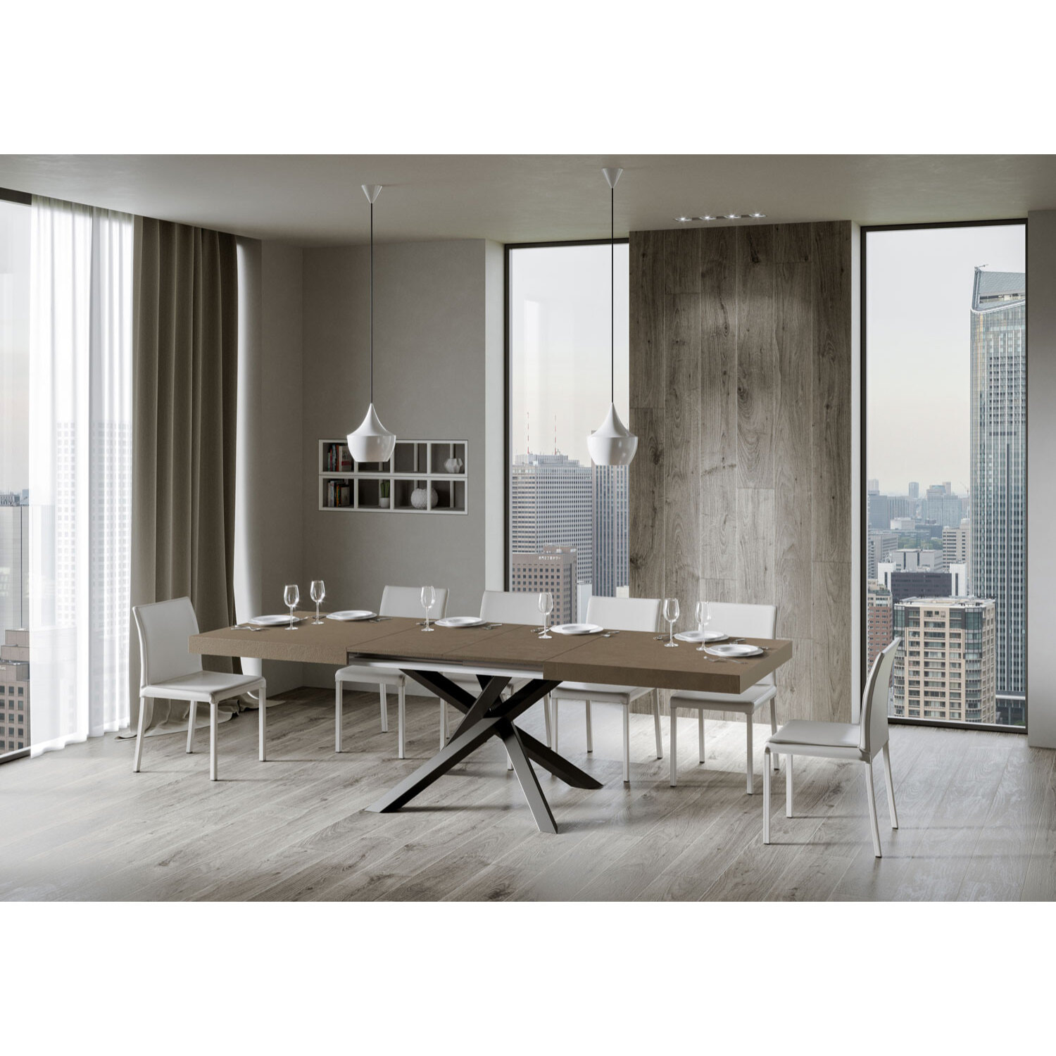 Table extensible 90x200/304cm Volantis taupe pieds anthracite