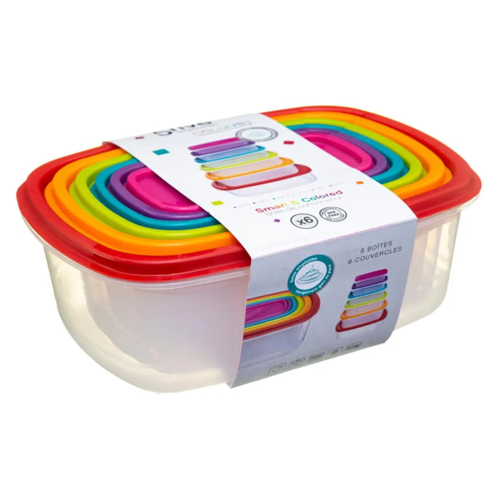 6 boîtes de conservation "Colors" plastique