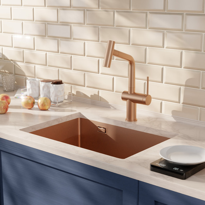 Timeless 55x45x21 cm évier sous plan en inox 304 + mitigeur inox avec douchette extractible, cuivre brossé (TMLKSU-5545BCP-M1)