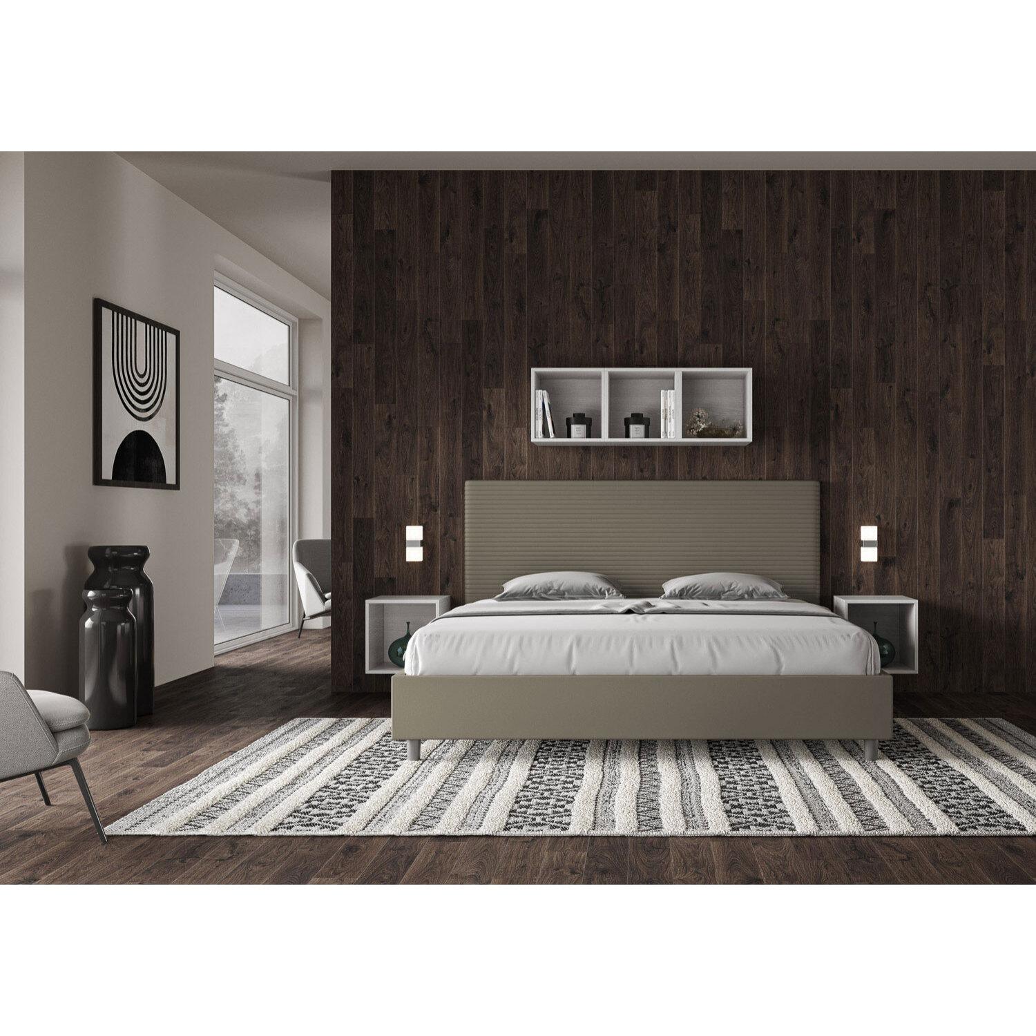 Lit king size sans sommier rembourré 200x200 similicuir cappuccino Focus