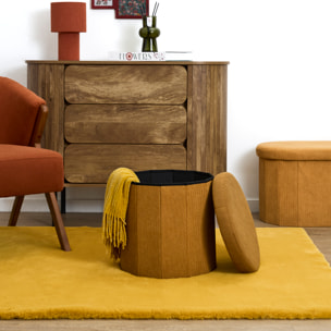 Coffre Pouf Pliable - HOME DECO FACTORY - Jules - Côtelé - Jaune