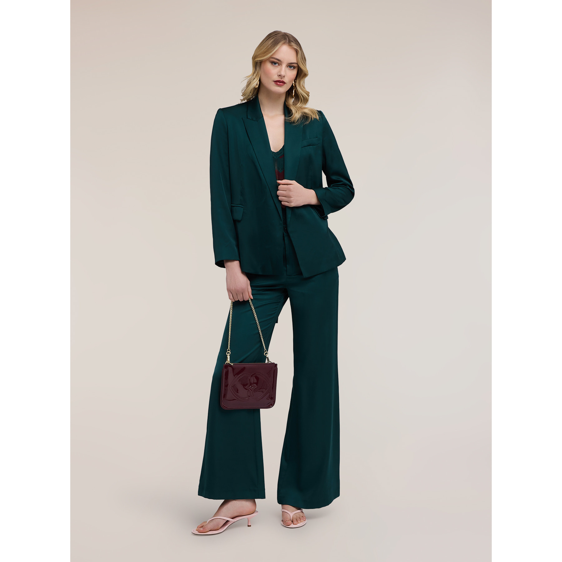 Motivi - Chaqueta fluida de raso con cinturón - Verde