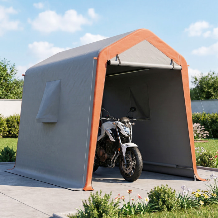 Outsunny Carpa Garaje Portátil 2,4x1,8 m, Garaje Exterior para Coche Impermeable con Puerta Enrollable con Cremallera, Ventanas, Estructura de Metal Galvanizado, UPF30+, Gris Claro