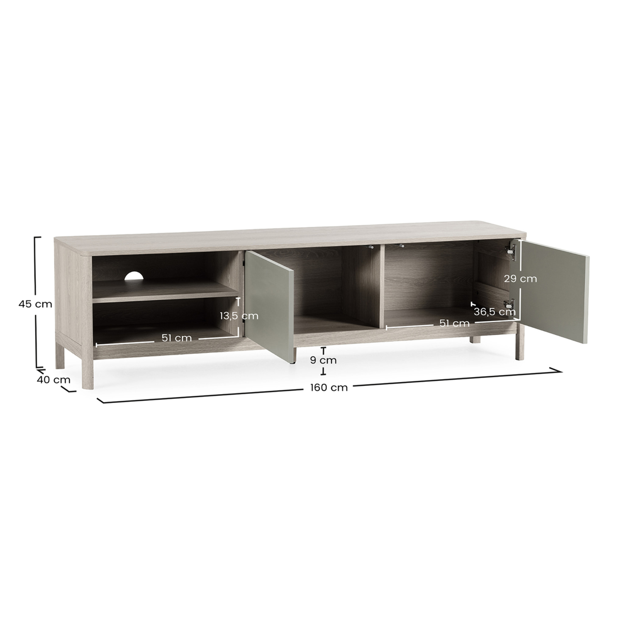 Mueble Tv Nassau 2 puertas efecto Roble/Verde