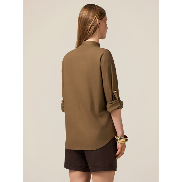 Oltre - Chaqueta camisa mezcla de lino - Verde militare