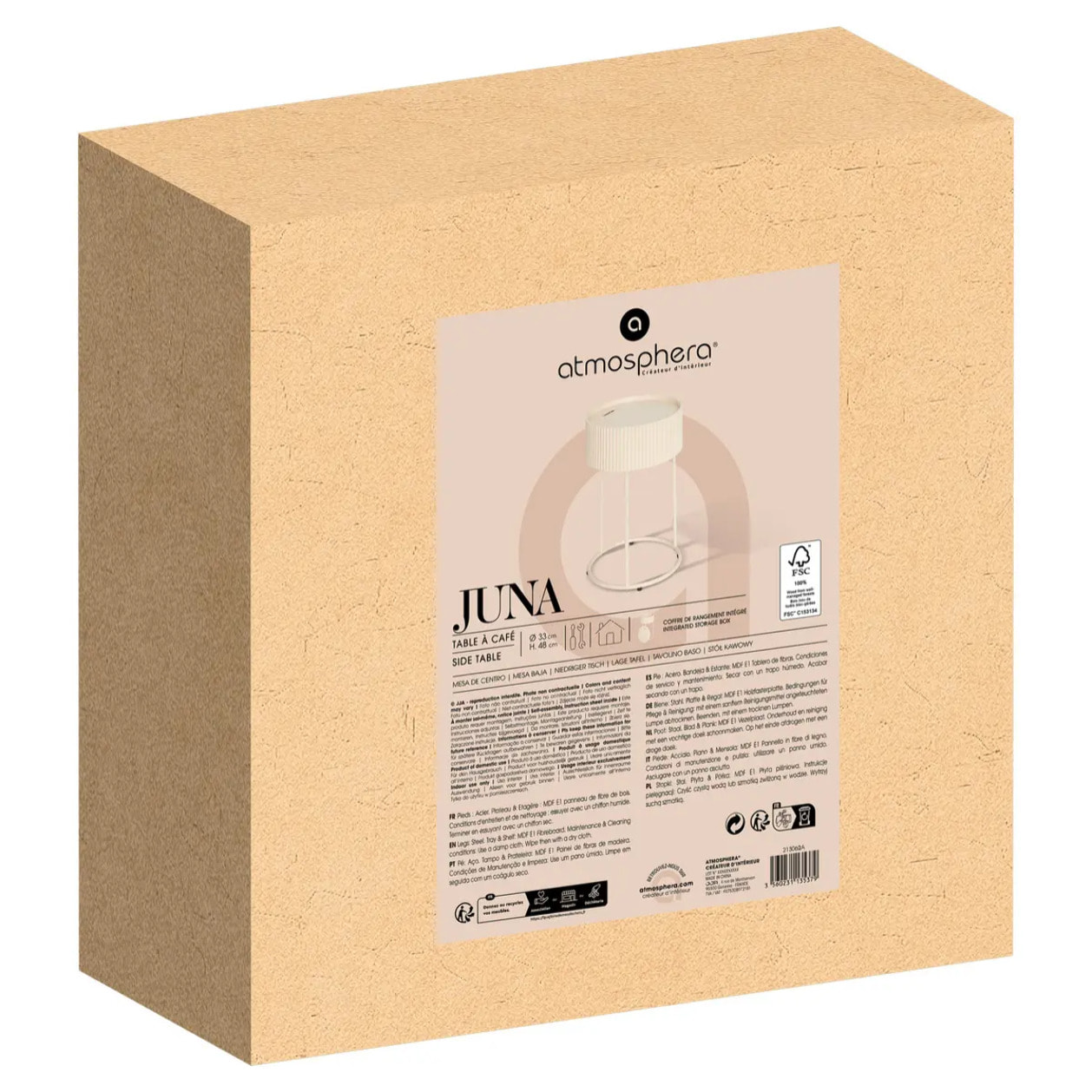 Table d'appoint Juna beige 33x33x48cm