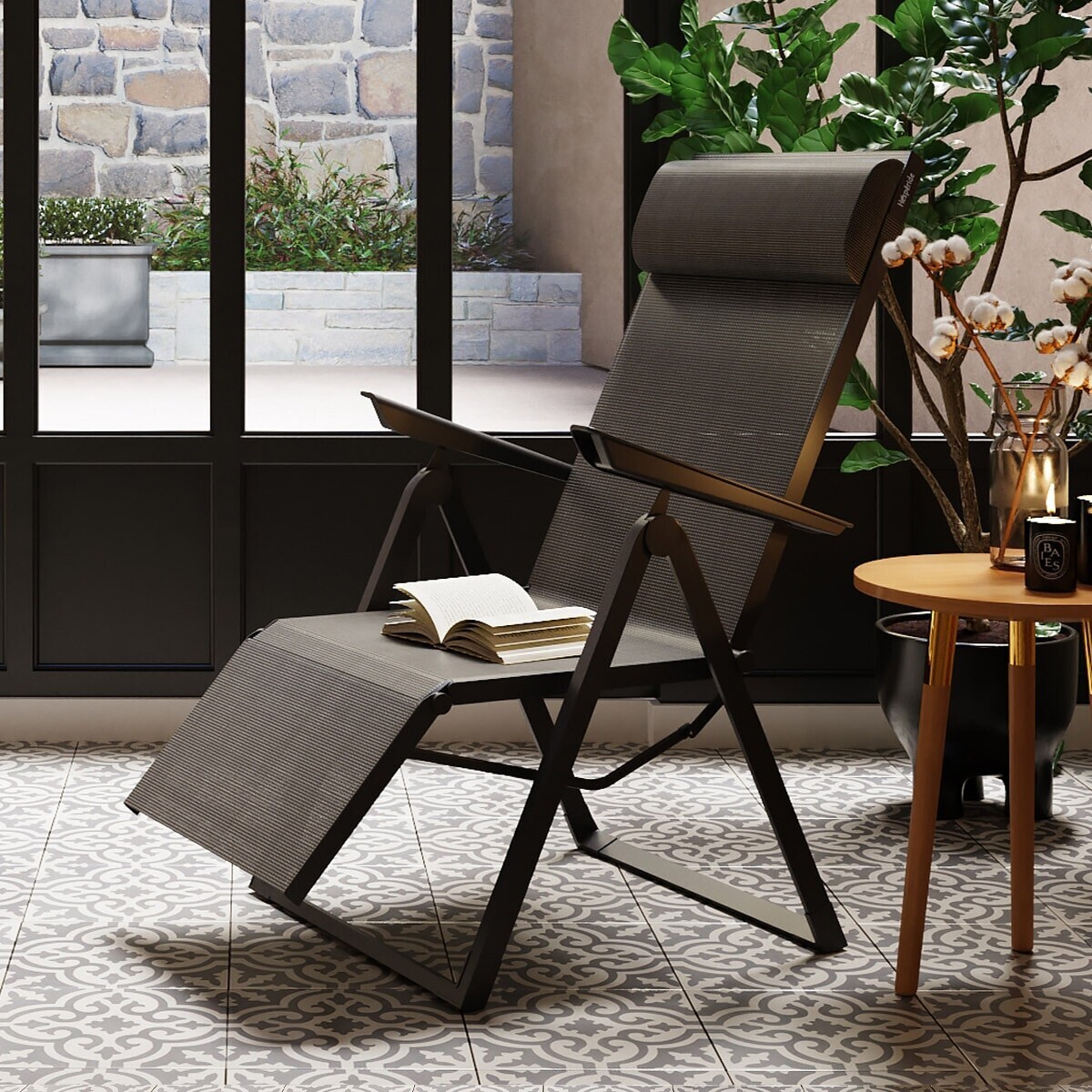 Fauteuil de jardin inclinable "Decima" anthracite & graphite 8 positions en aluminium traité époxy