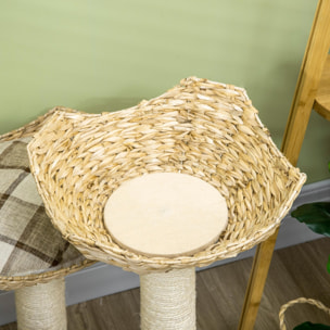 Árbol Rascador para Gatos Altura 75 cm con 3 Camas de Totora Cojines 56x56x75 cm