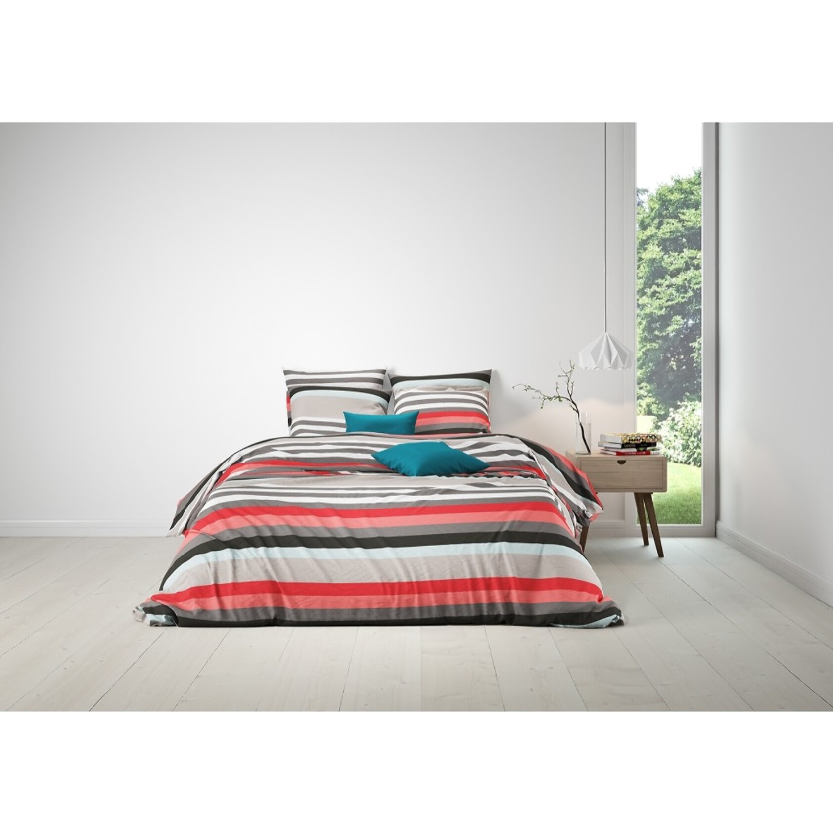 Parure Housse De Couette Coton 57 Fils Stripe