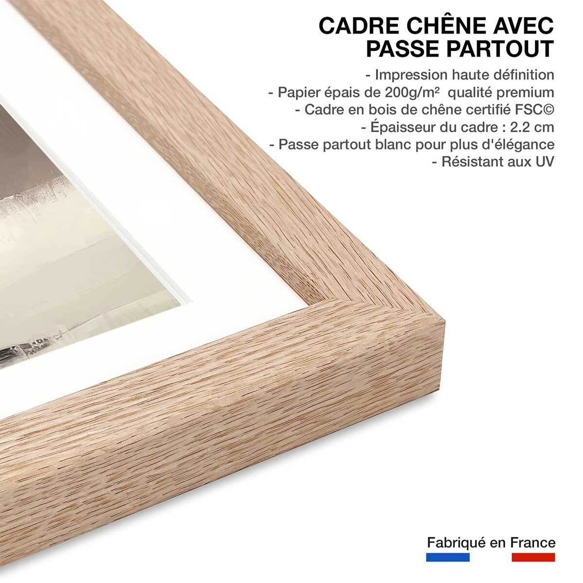 Affiche enfant panda sous la neige  Affiche + cadre en bois - Chêne