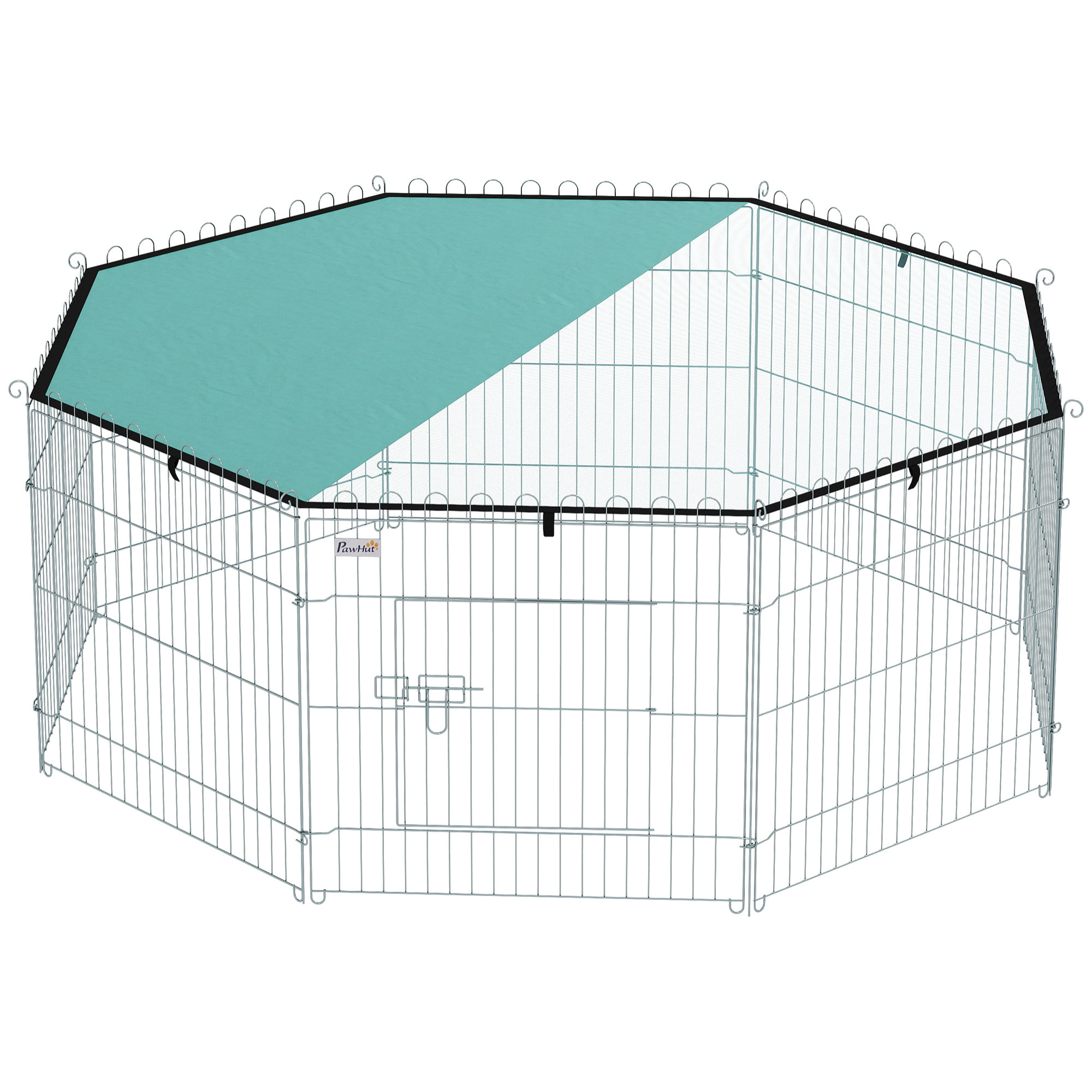 Parc pour chien 8 panneaux - avec toit, modulable et pliable - 60H cm - avec porte - intérieur et extérieur - argent vert