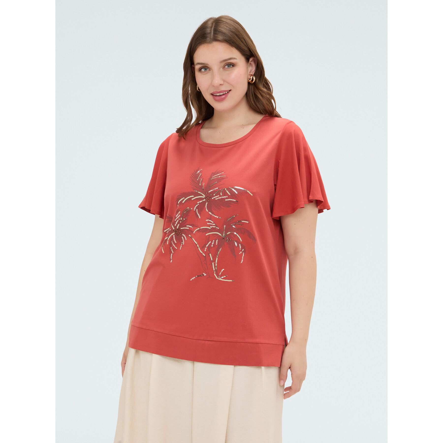 Fiorella Rubino - T-shirt in cotone con stampa e paillettes - Arancione
