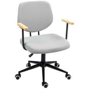 Silla de Oficina Silla de Escritorio con Reposabrazos de Madera y Altura Ajustable Silla Giratoria para Estudio Dormitorio Carga 120 kg Gris