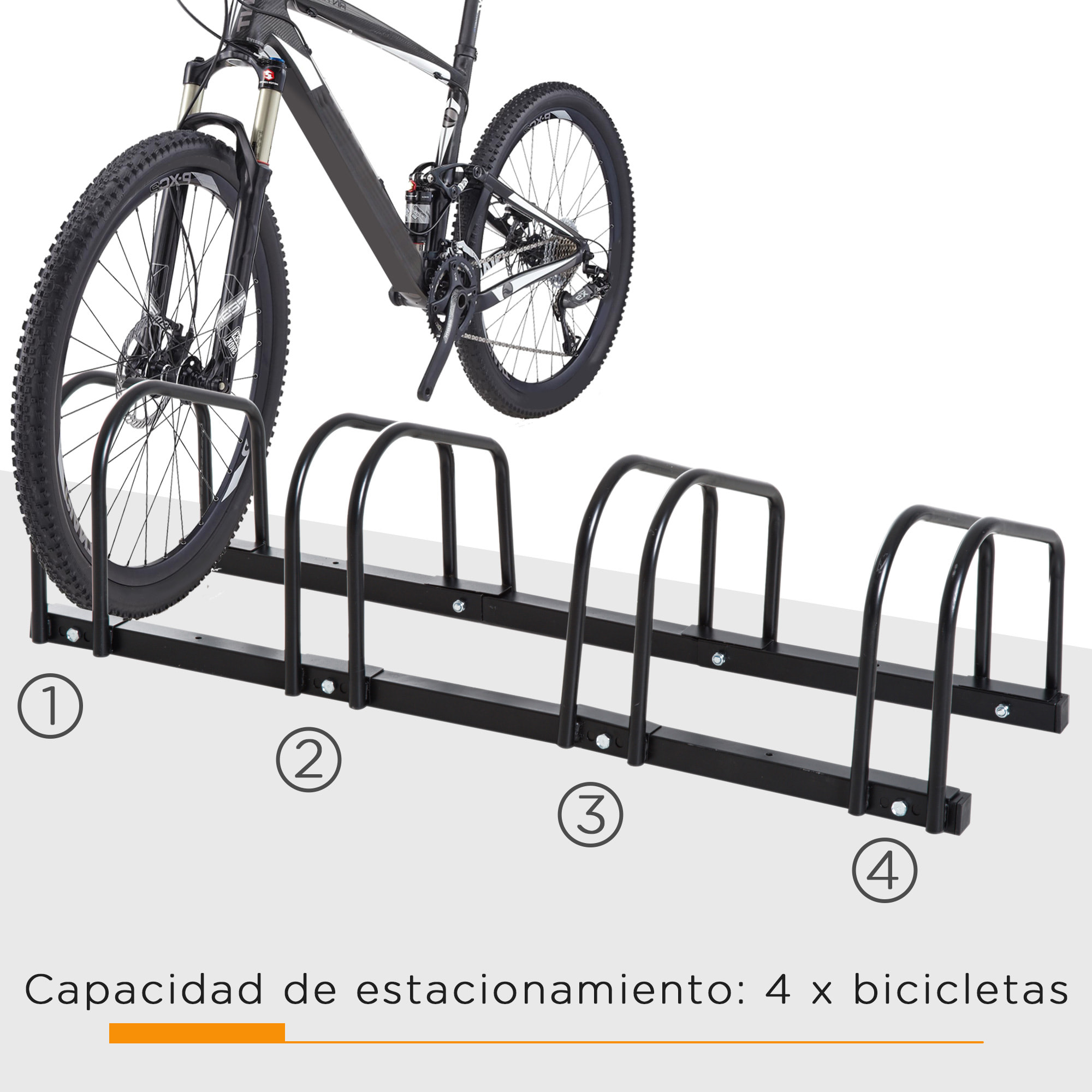 Aparcamiento para 4 Bicicletas Soporte de Acero para Aparcar Bicicletas en el Suelo o Pared Estacionamiento para Interior y Exterior 110x33x27 cm Negro