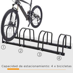 Aparcamiento para 4 Bicicletas Soporte de Acero para Aparcar Bicicletas en el Suelo o Pared Estacionamiento para Interior y Exterior 110x33x27 cm Negro