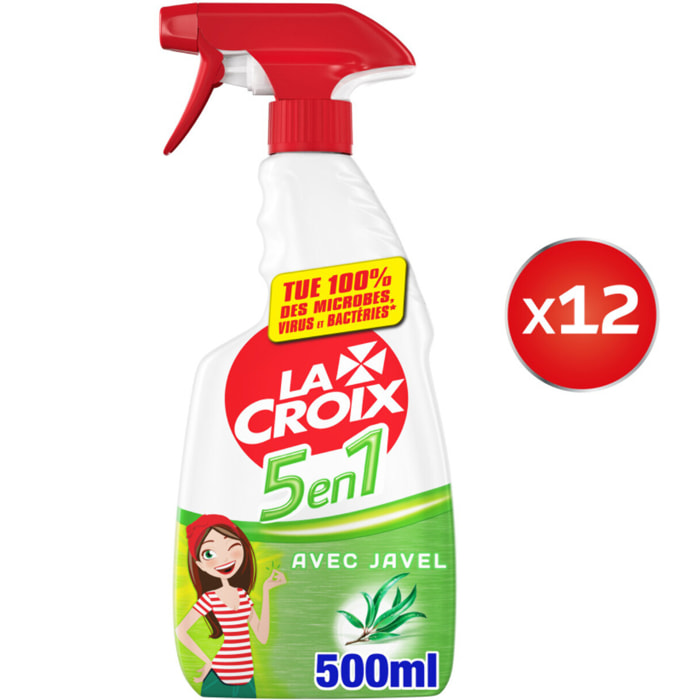 Pack de 12 - La Croix 5 en 1 Spray Désinfectant Javel Fraîcheur Eucalyptus - 500ml