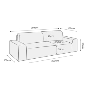 EDEN - Canapé 3 places convertible en velours côtelé écru