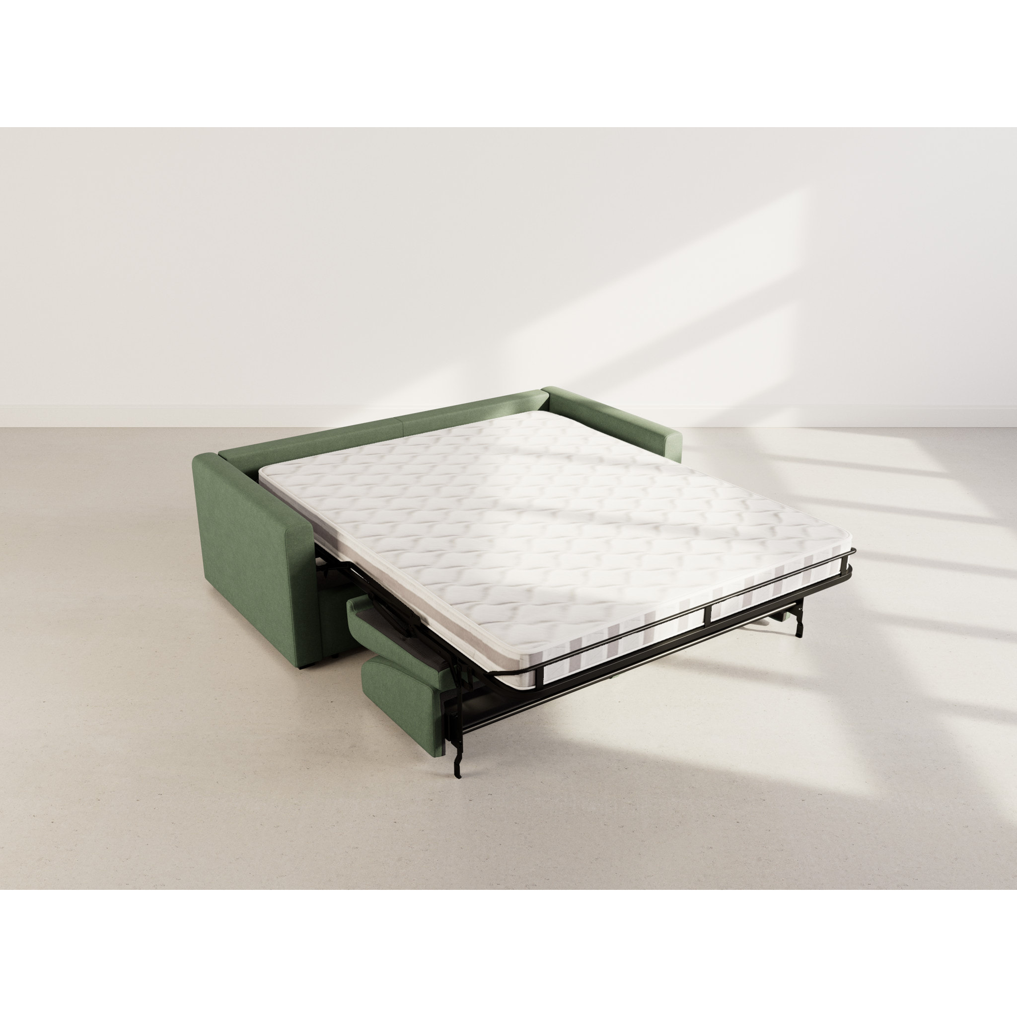 Julia - canapé lit 3 places convertible express couchage quotidien 140 cm matelas 14 cm en tissu - Vert