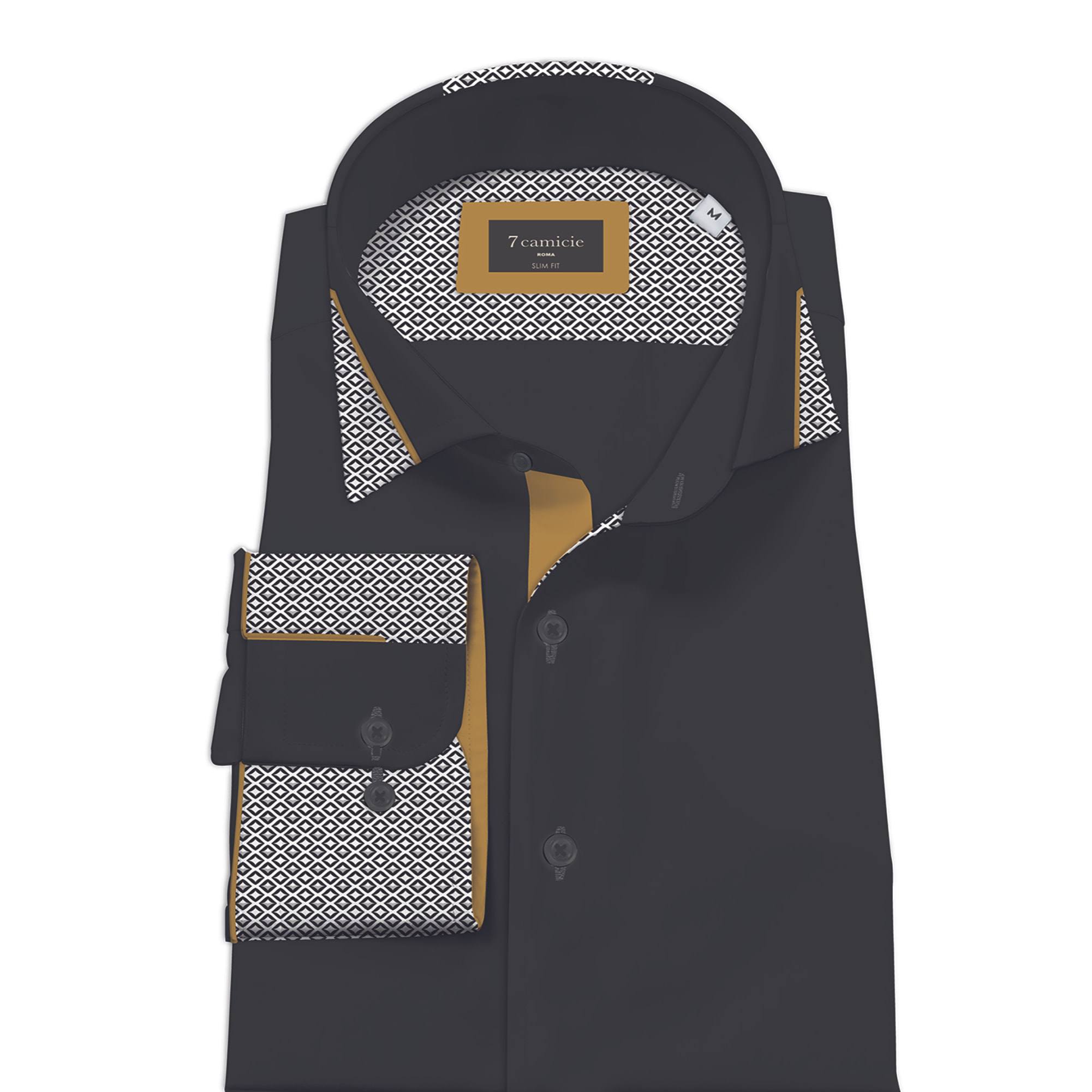 Camicia Uomo Italiano Slim Satin Unito Nero