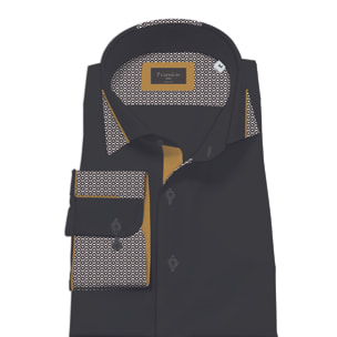 Camicia Uomo Italiano Slim Satin Unito Nero