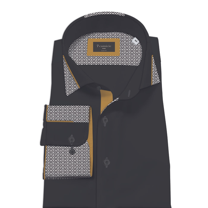 Camicia Uomo Italiano Slim Satin Unito Nero