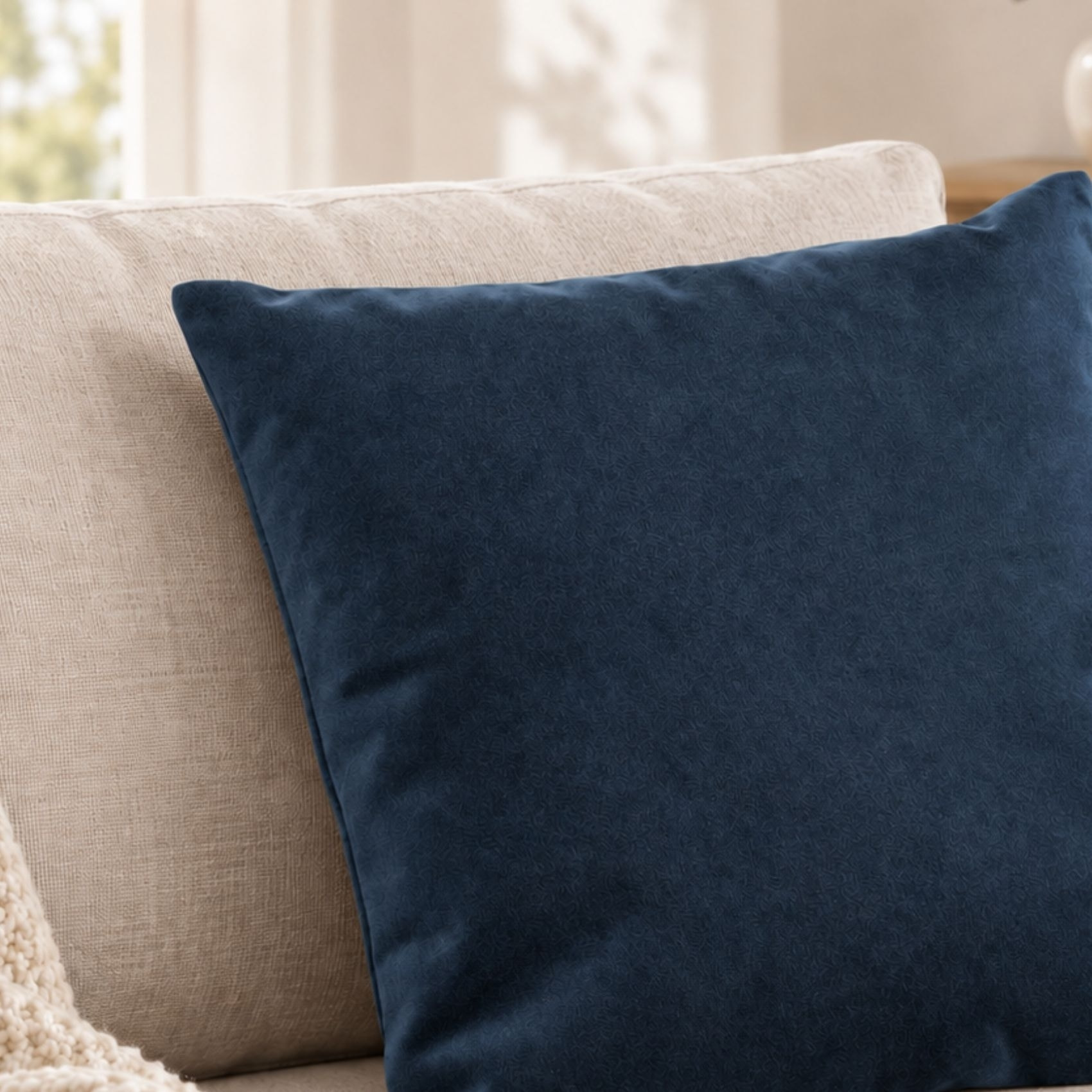 Coussin velours  - Effet peau de pêche - Bleu