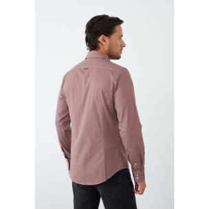 Camicia Uomo 2 Bottoni Button Down Slim Popeline Stampato Bordeaux e Panna