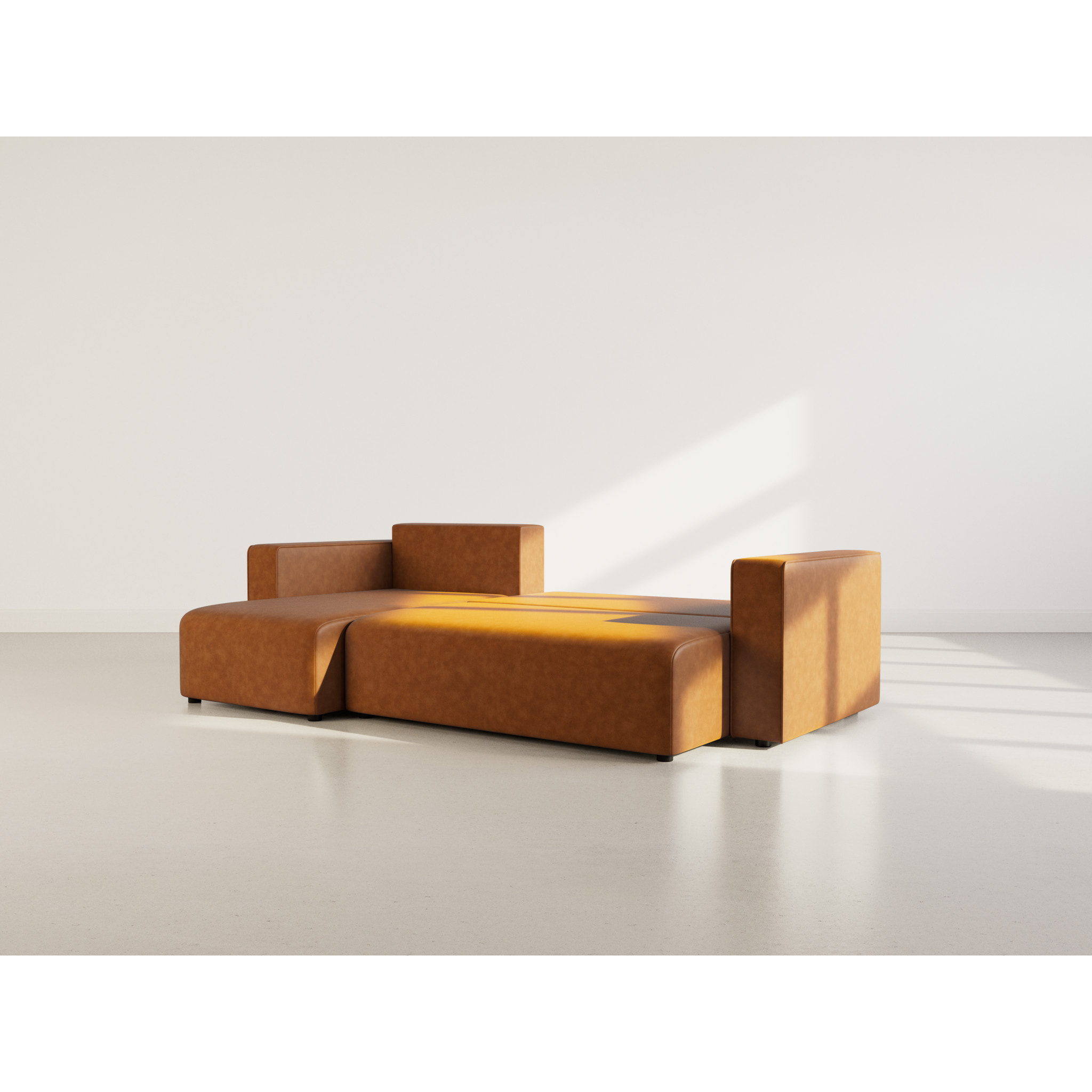 Topaze - canapé d'angle réversible 4 places convertible avec coffre en simili - Cognac