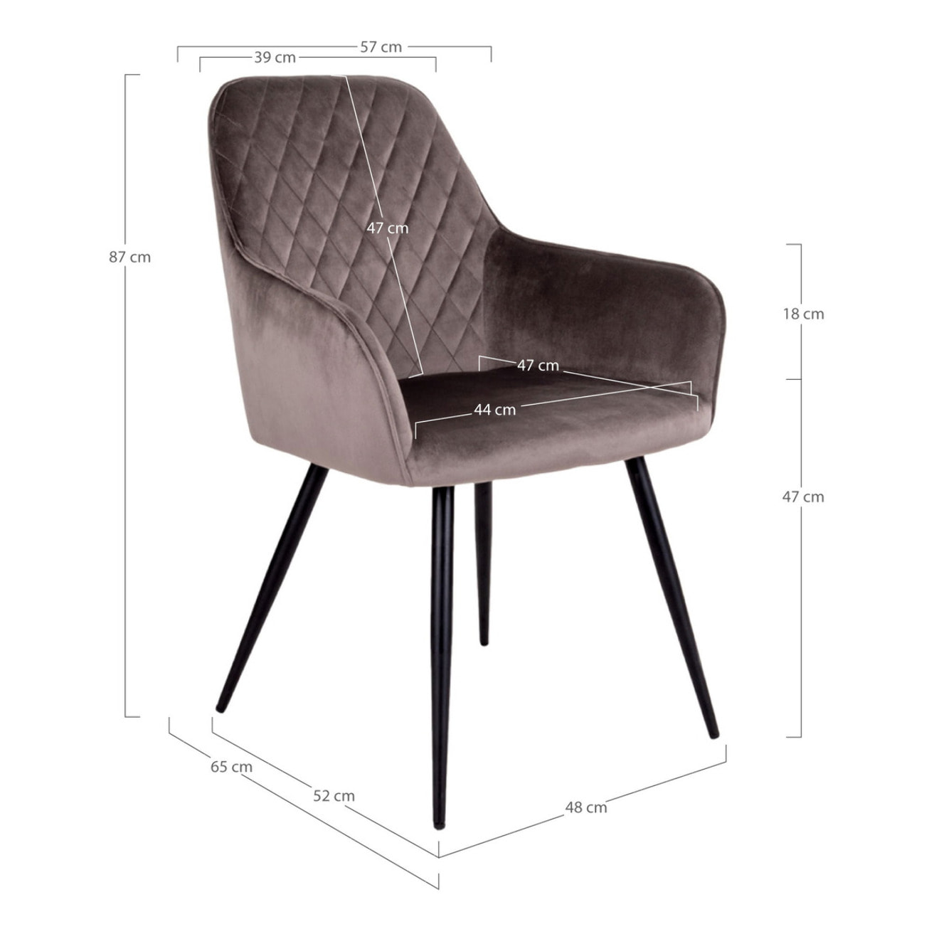 Set 2 sedie da pranzo Harbo in velluto color mushroom con gambe nere