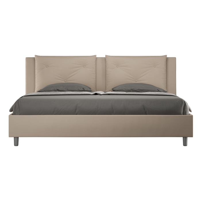 Lit king size avec sommier rembourrée 200x200 similicuir taupe Appia