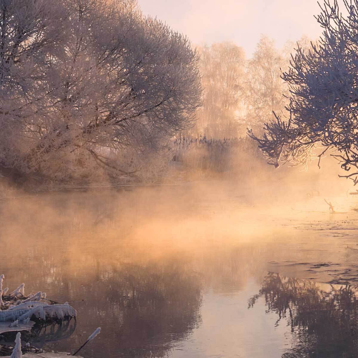 Tableau paysage givré au lever du jour Toile imprimée