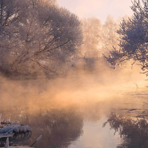 Tableau paysage givré au lever du jour Toile imprimée