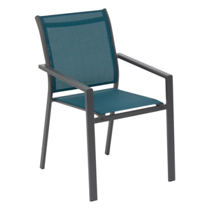 Fauteuil de jardin empilable "Essentia" bleu canard & graphite en aluminium traité epoxy