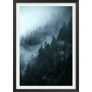 Affiche paysage suisse au petit matin Affiche + cadre en bois - Noir