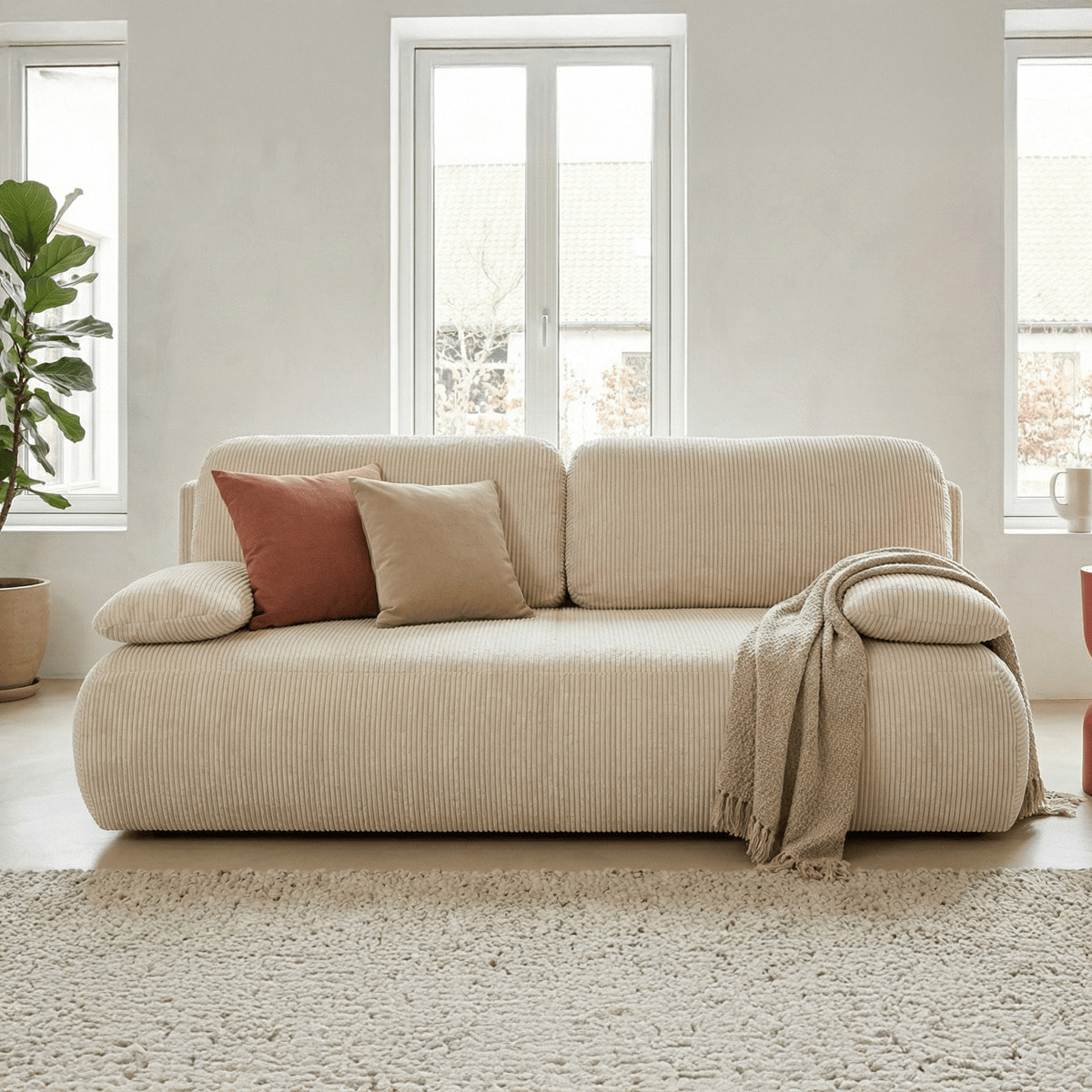 Canapé convertible 3 places avec coffre en velours côtelé - GEMMA