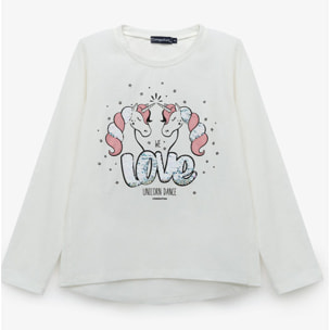 Camiseta de Niña con Estampado de Unicornio en Blanco