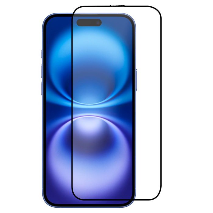 Protector de pantalla de cristal templado con marco negro para iPhone 16 Plus, resistente al desgaste, a los arañazos, antimicrobiano y antiestático.