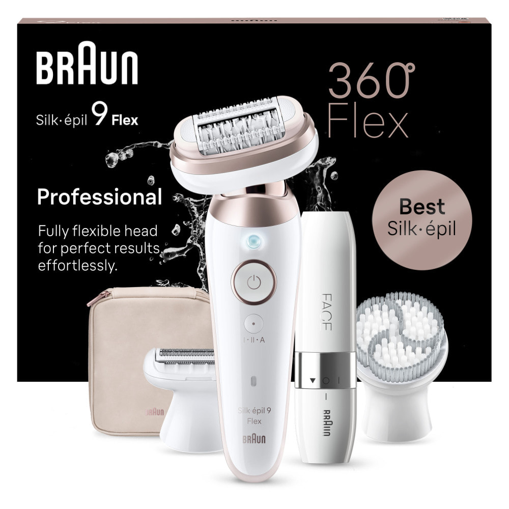 Braun Épilateur Silk-épil 9 Flex - Avec Tête De Rasoir Pour Femmes, Sabot Tondeuse, Brosse Exfoliante et Mini-Rasoir Visage