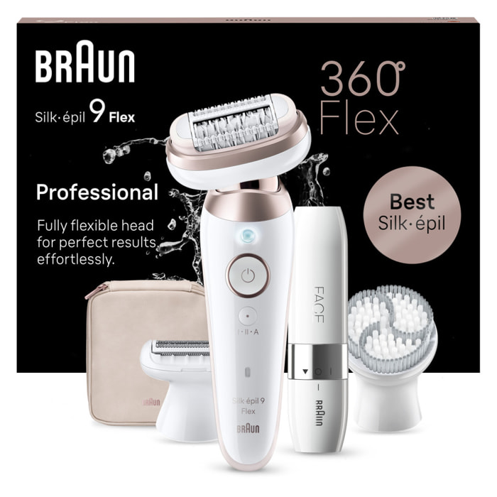 Braun Épilateur Silk-épil 9 Flex - Avec Tête De Rasoir Pour Femmes, Sabot Tondeuse, Brosse Exfoliante et Mini-Rasoir Visage