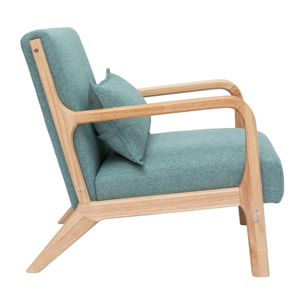 Fauteuil scandinave en tissu vert de gris et bois clair massif DERRY