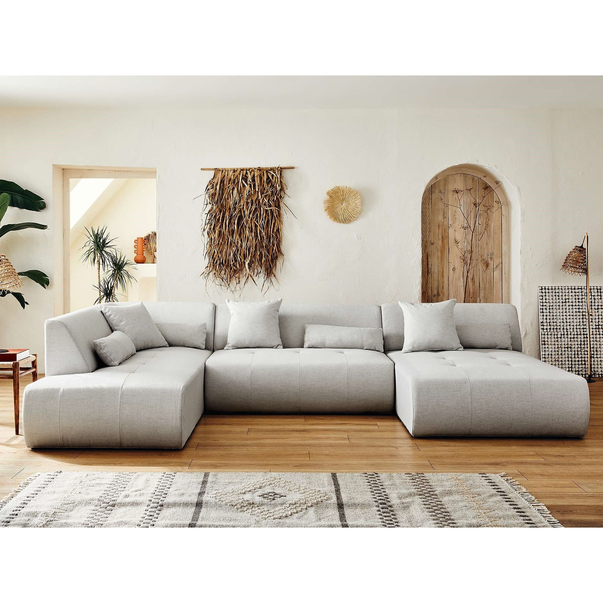 Onyx - canapé modulable panoramique d'angle gauche 7 places - en tissu - Gris clair