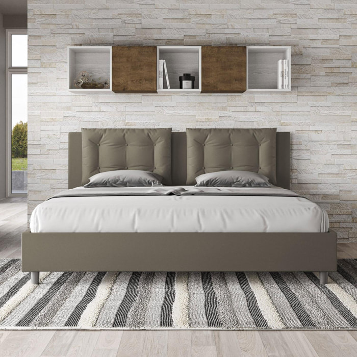 Lit king size sans sommier rembourré 200x210 similicuir cappuccino Annalisa