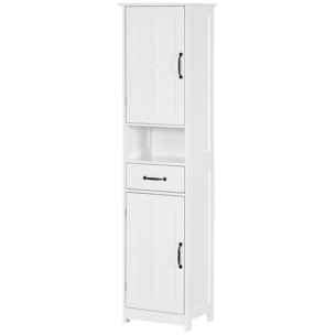 Columna de Baño Armario de Baño Alto con 2 Puertas 1 Cajón Estante Abierto y Estantes Ajustables Antivuelco 40x30x164 cm Blanco