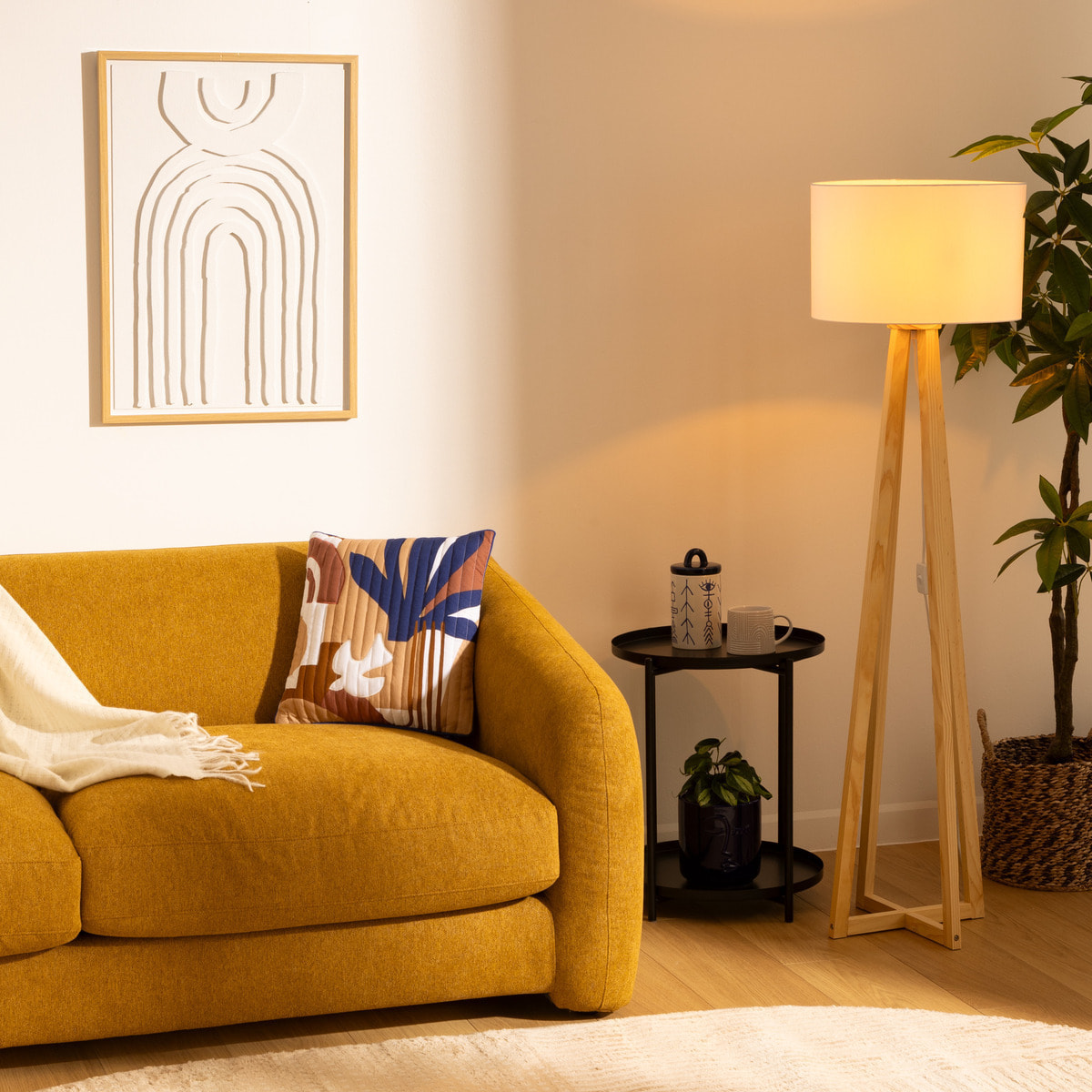 Lampadaire "Molu" - bois et blanc H140 cm