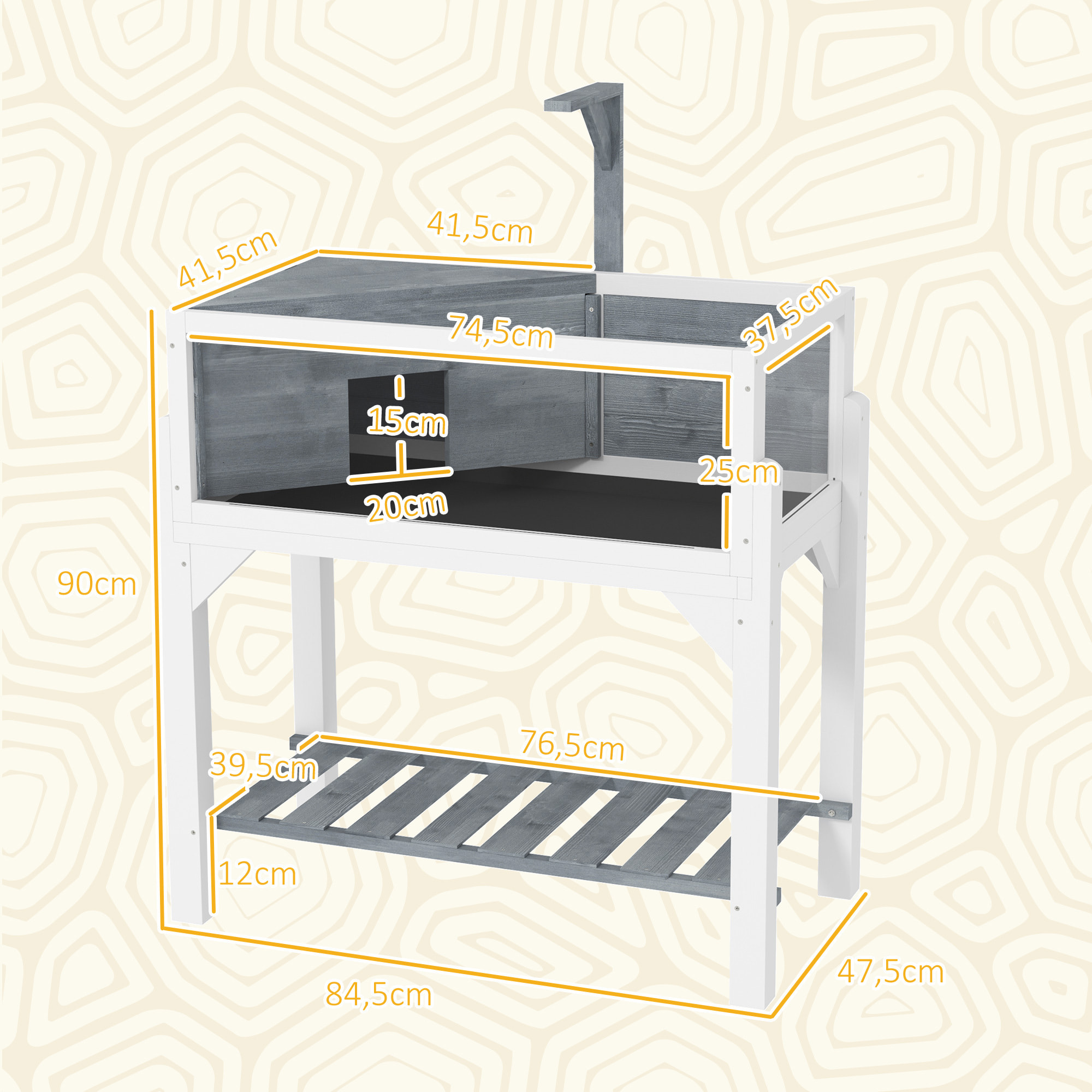 Casa de Tortugas de Madera, Terrario de Reptiles con Estante, Soporte para Lámpara, Paneles Transparentes, Techo Abatible, Bandeja, Caseta para Tortugas Exterior Interior, 90x84,5x47,5 cm, Gris