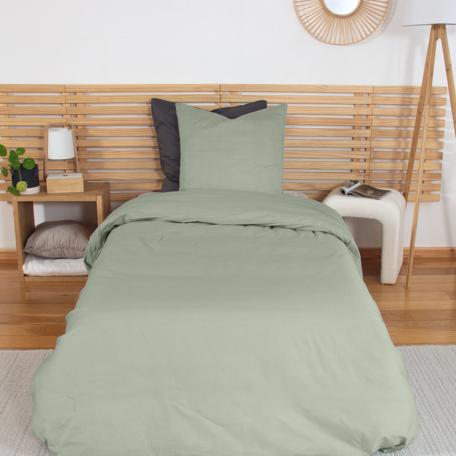 Parure housse de couette coton vert sauge